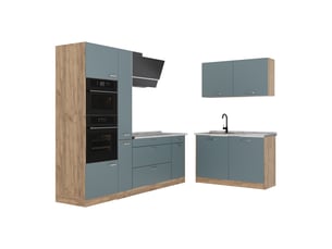 Vicco cuisine en angle, bleu-grischêne doré, 230 x 120 cm plan de travail marbre