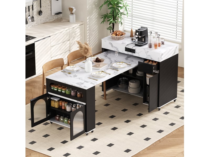 Îlot de cuisine extensible 110,5x50,5x95,5 cm à roulettes avec prises mdf noir - Conforama B