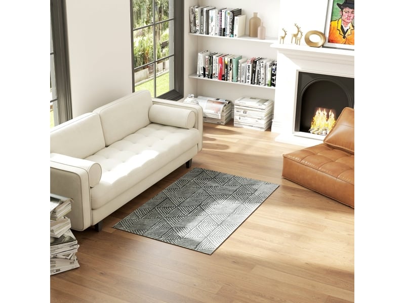  Tapis de salon lavable à motif géométrique, adapté au chauffage au sol en polypropylène gris foncé 150 × 80 cm  - Conforama B