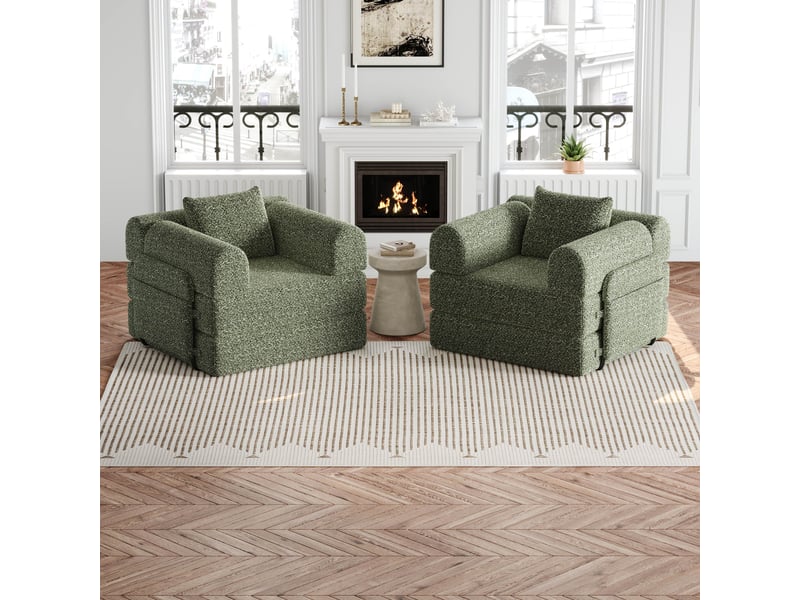  Canapé modulable 2 places 2-en-1 183,8x91,4x69,8 cm, rangement d'accoudoir, configurations multiples, base antidérapante, chenille vert Radiant Stride - Conforama D