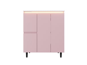 Meuble vasque avec led et 2 tiroirs mdf et céramique rose 76 x 47 x 89 cm