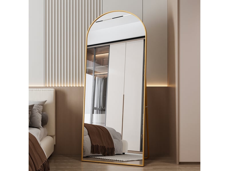  Miroir sur pied 180x80 cm,grand miroir pleine longueur,miroir mural arqué moderne ,cadre en aluminium,verre trempé hd,doré  - Conforama B