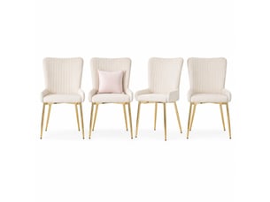 Lot de 4 chaises de salle à manger en velours avec soutien lombaire et pieds métalliques dorés, beige