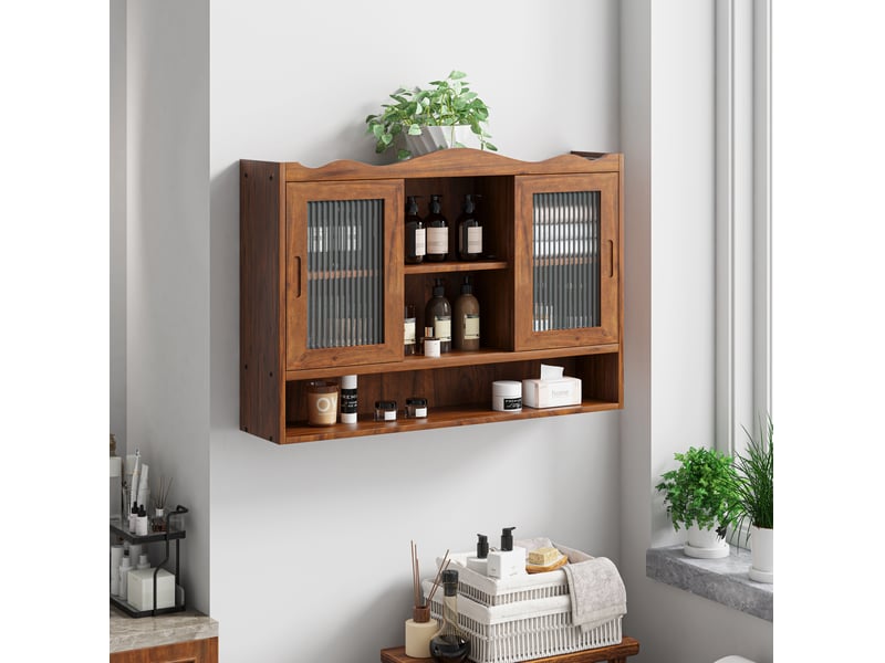  Armoire murale 90x20x60 cm, 2 portes coulissantes, rangement, 3 niveaux, gain de place, design moderne, bois, marron  - Conforama D
