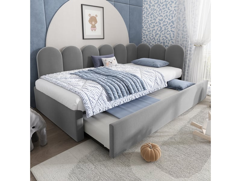  Lit jour avec canapé lit en velours gris 90 x 200 cm  - Conforama E
