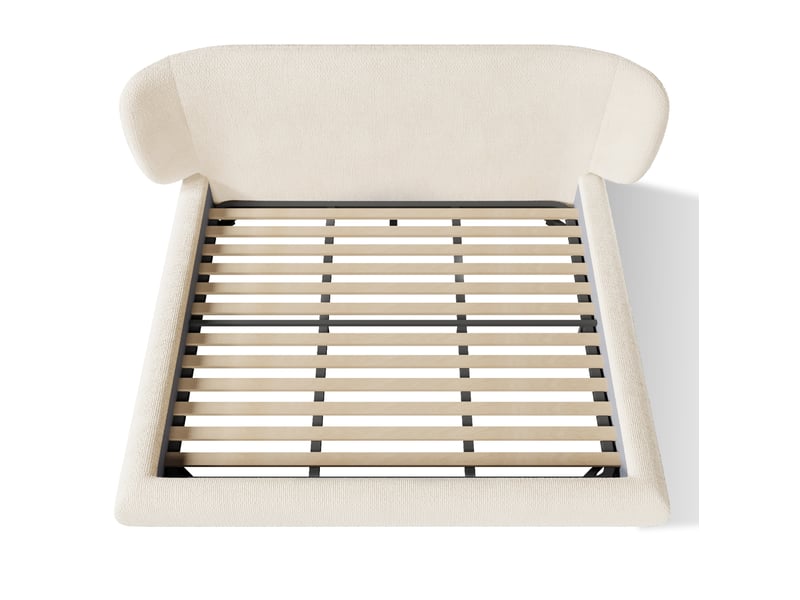 Lit double rembourré 180x200 cm avec sommier à lattes, lit adulte en chenille beige, sans matelas - Conforama E