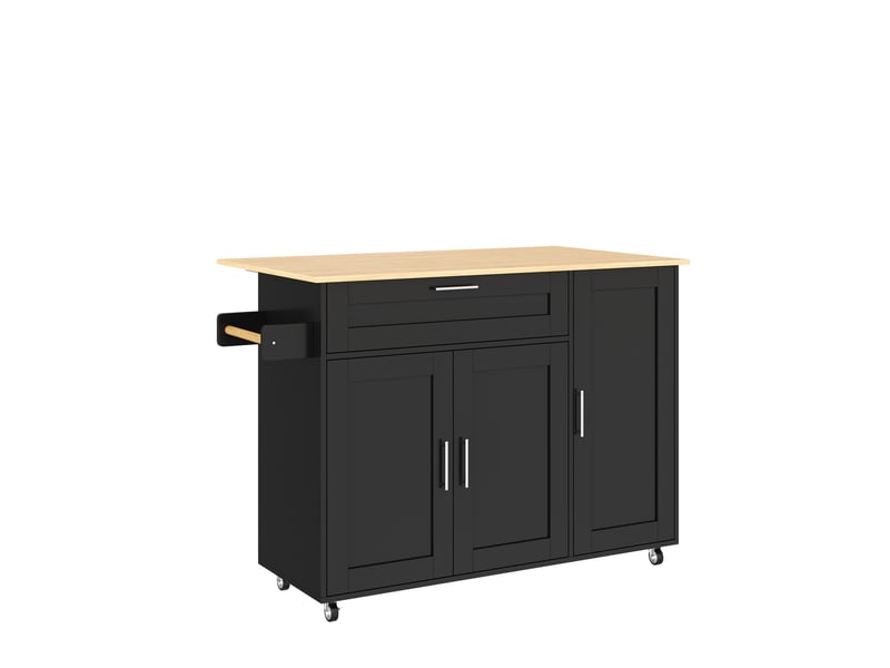 Desserte de cuisine 132,5 x 44 x 90 cm noire et naturelle en mdf, plan de travail rabattable et mobile - Conforama D