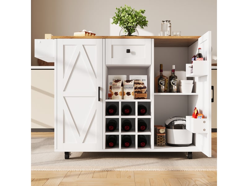 Îlot de cuisine multifonction - 137,5x65x95,6 cm déplié - 137,5x40x95,6 cm plié - blanc - mdf haute densité - Conforama W