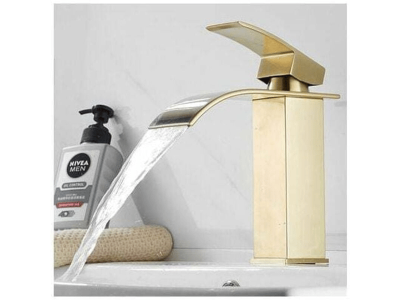  Robinet lavabo cascade doré moderne robinet mitigeur pour salle de bain eau chaude et froide réglable  - Conforama C
