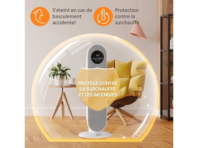 Chauffage d'appoint céramique 2000w oscillant 45° avec télécommande et affichage led 63,5 cm - Conforama C