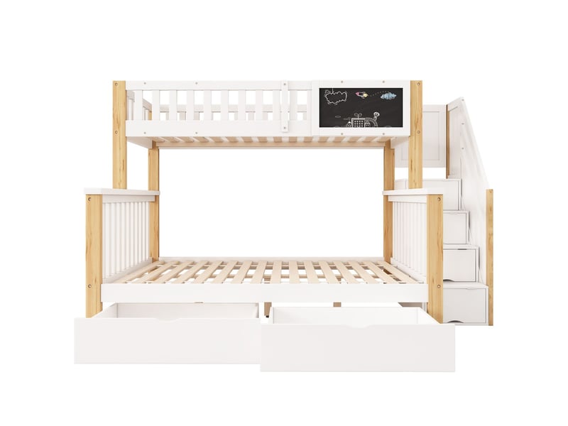  Lit superposé 90x200 et 140x200cm - tableau &amp; escalier rangement - lit superposé enfant - 2 tiroirs, blanc et chêne, pin  - Conforama D