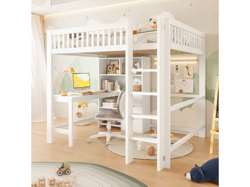  Lit mezzanine 140x200 cm coloris blanc pin lit enfant blanc - Conforama D
