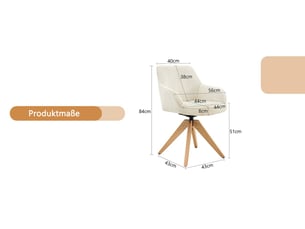 Lot de chaises 2 pièces style rétro assise en velours crème rayures verticales pieds en bois massif pivot 360°