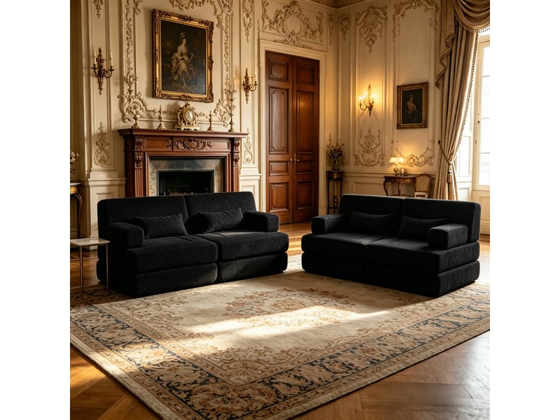 Canapé droit, lot de deux sofas droits, module d'assise en chenille, convertible ajustable pour séjour, chambre, bureau, 4 places, 80 x 90 x 182 cm, noir - Conforama D