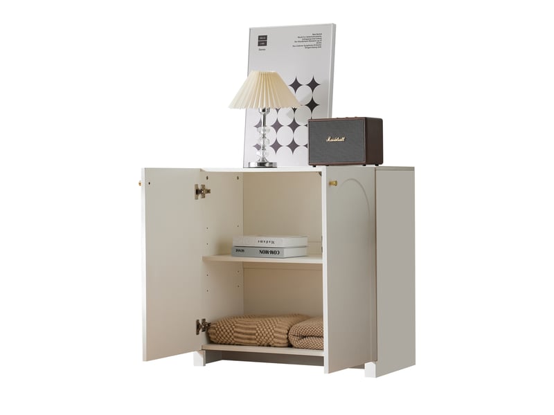  Buffet avec rangement et motif arqué pour chambre en panneaux de particules 80×40×80 cm blanc  - Conforama A