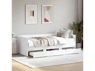 Lit adulte, lit simple, lit de jour avec tiroirs sans matelas blanc 100x200cm cf18790