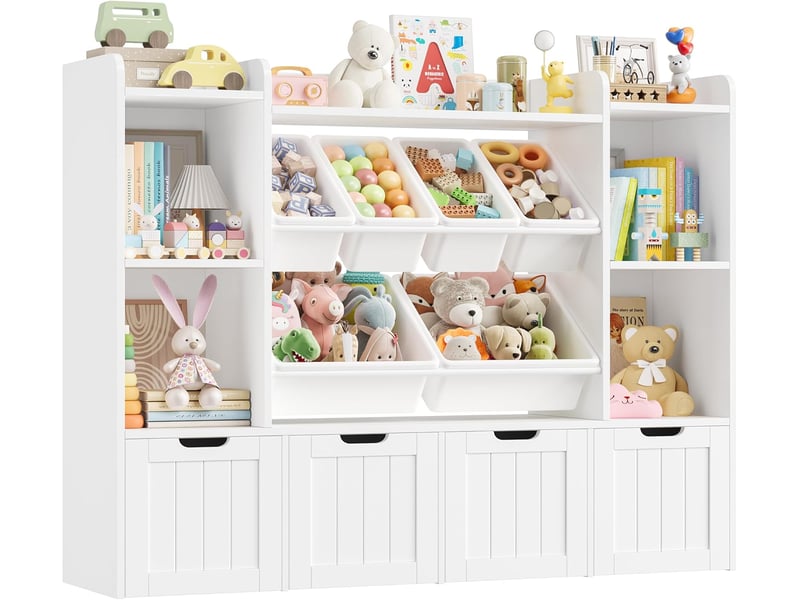  Meuble rangement enfant, bibliothèque enfant 140x30x106cm, blanc  - Conforama A
