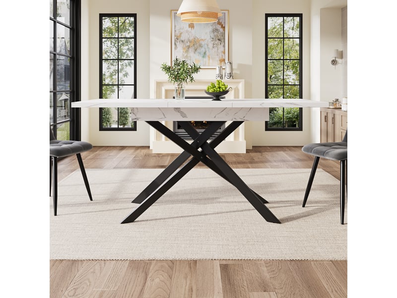  Table de salle à manger extensible 6 à 8 personnes en mdf et métal 120-160×80×76,5 cm blanc noir  - Conforama D