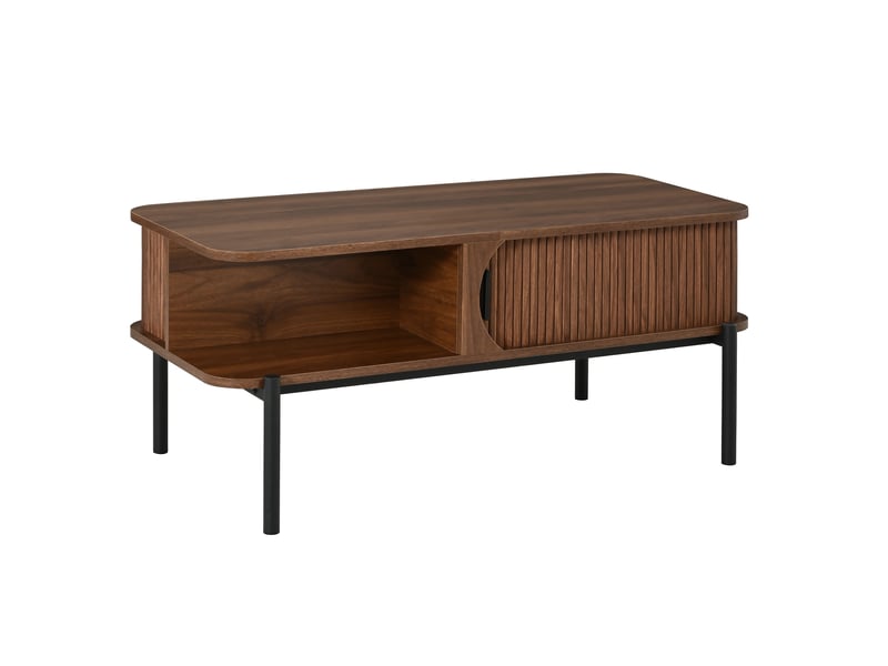  Table basse 100 x 45 x 43 cm noyer en mdf, rangement à portes coulissantes et niches latérales ouvertes  - Conforama D