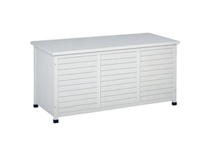 Cassapanca d’extérieur imperméable en bois de sapin avec couvercle et base surélevée, 127 x 56 x 60 cm, blanc