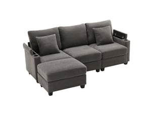 Canapé d'angle réversible convertible VIVRYN 4 places Velours côtelé gris avec coffre de rangement