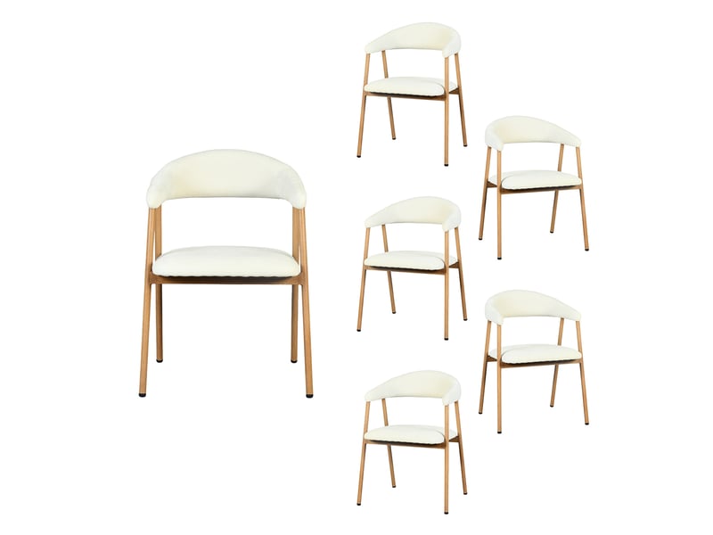  Chaises de salle à manger lot de 6 rembourrée en chenille, pieds en métal effet bois, beige  - Conforama A