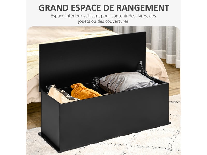  Coffre de rangement coffre à jouets grande capacité de rangement charnière verrouillée  en bois noir 100 x 40 x 40 cm  - Conforama A