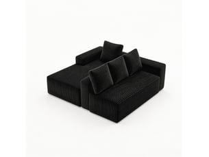 Canapé d'angle modulaire 4 places avec méridienne réversible, sans montage pour salon en velours côtelé noir