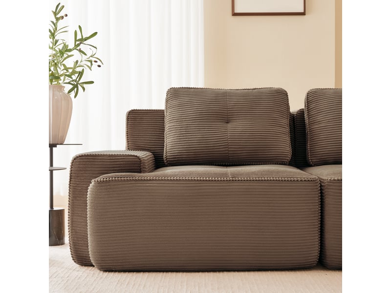  Canapé modulaire 3 places marron en velours côtelé, canapé d’angle pour salon à assise profonde, sans montage, 206 x 206 cm  - Conforama W
