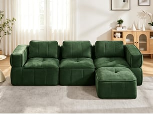 Canapé modulable 3 places, avec repose-pieds, mousse 32d, assise profonde, revêtement doux, 271×162×67 cm, vert