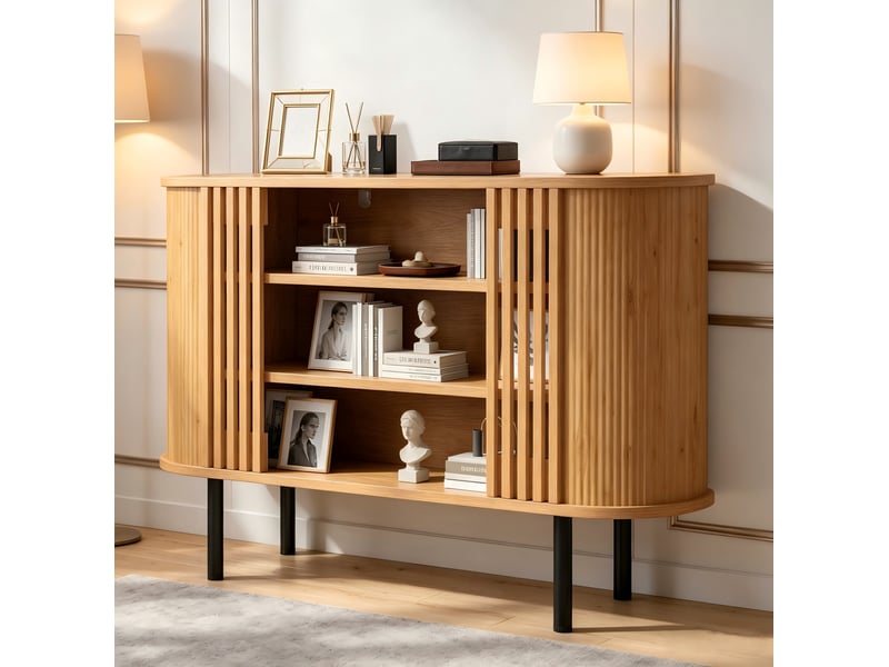  Buffet bas 120x40x80 cm effet bois naturel avec 3 niches ouvertes  - Conforama B