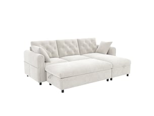 Canapé droit fixe 3 places Velours beige avec coffre de rangement