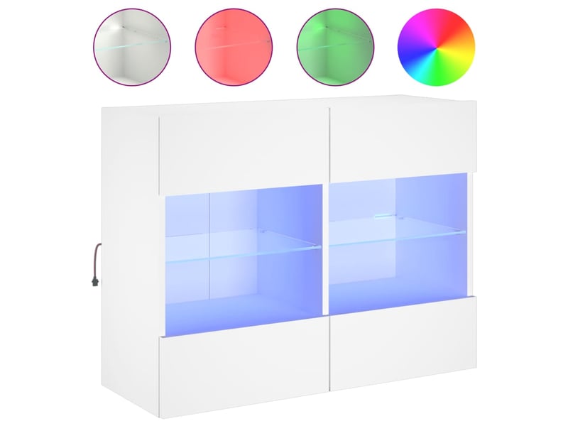  Meuble tv - banc tv - meuble de rangement mural avec lumières led blanc 78,5x30x60,5 cm  - Conforama A
