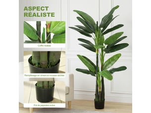 Plante artificielle bananier 180 cm, 18 feuilles réalistes, pot, pour maison bureau, entretien facile, vert