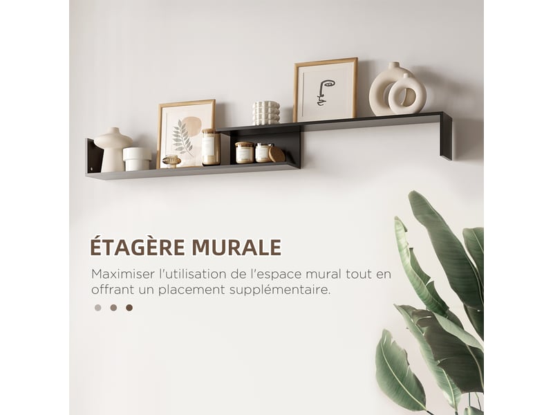  Ensemble meuble tv avec banc et étagère murale noir - style contemporain 153,6l cm  - Conforama R