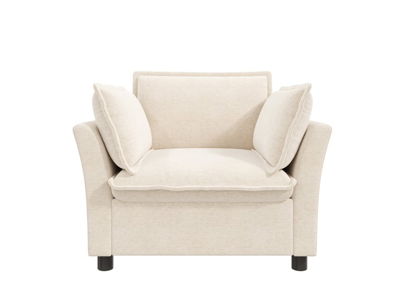  Fauteuil de salon 1 place 90x81x87 cm, accoudoirs courbés, 2 coussins, assise à ressorts, chenille beige  - Conforama A