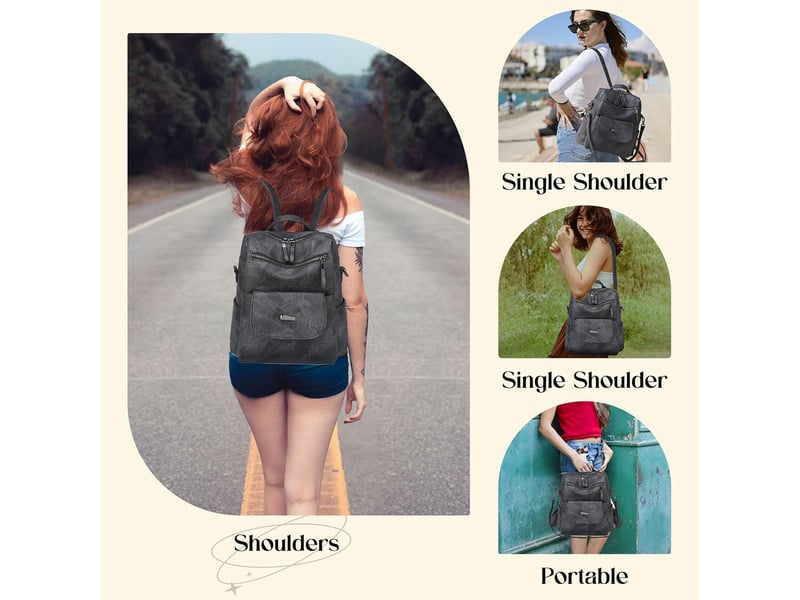  Sac à dos femme en cuir, petit format – imperméable, anti-vol, bandoulière pour ladies-noir  - Conforama E