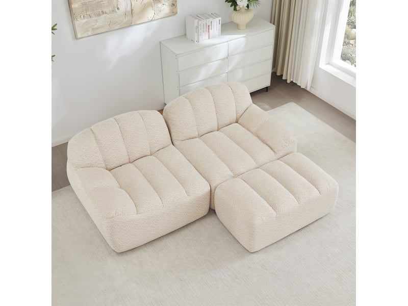 Canapé modulable d'angle 2 places avec ottoman beige blanc - Conforama C