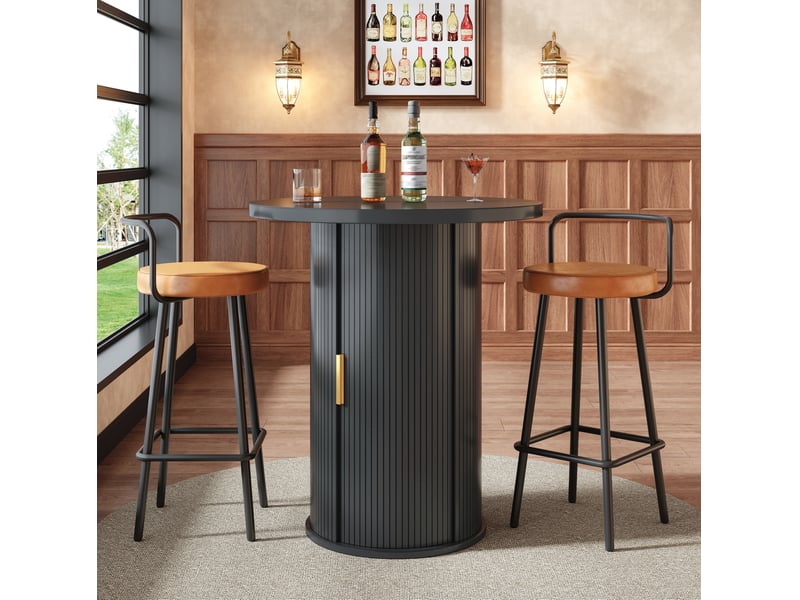 Table de bar ronde 60x60x91,6 cm noire en mdf avec rangement - Conforama D