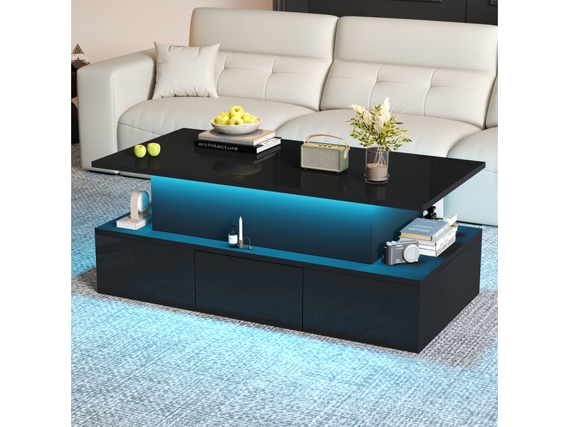  Table basse relevable led noire avec rangement  - Conforama E