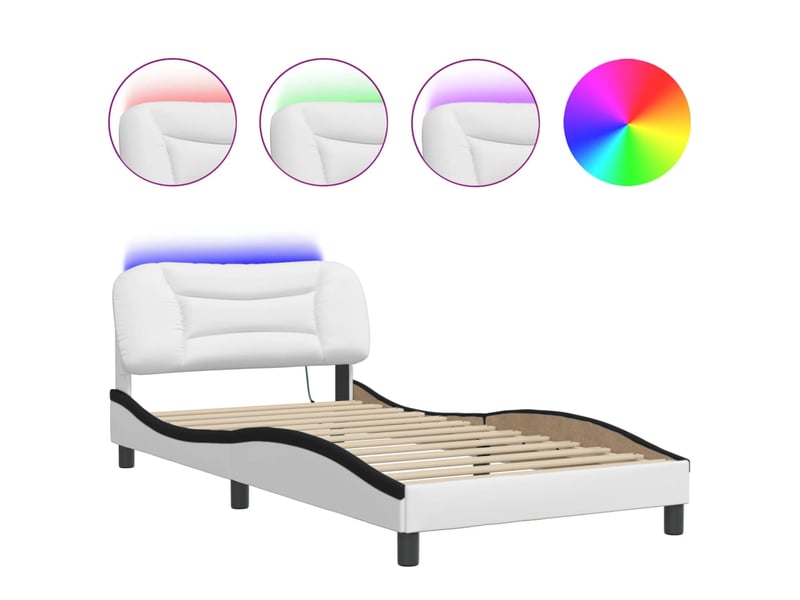  Lit simple- lit adulte -  cadre de lit avec led sans matelas hvar blanc et noir 100x200 cm  - Conforama A