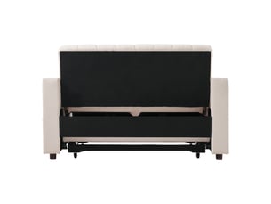 Canapé 2 places, avec couchage d'appoint, dossier réglable, avec coussins, en tissu effet lin, coloris beige, l136 x p162 x h84 cm