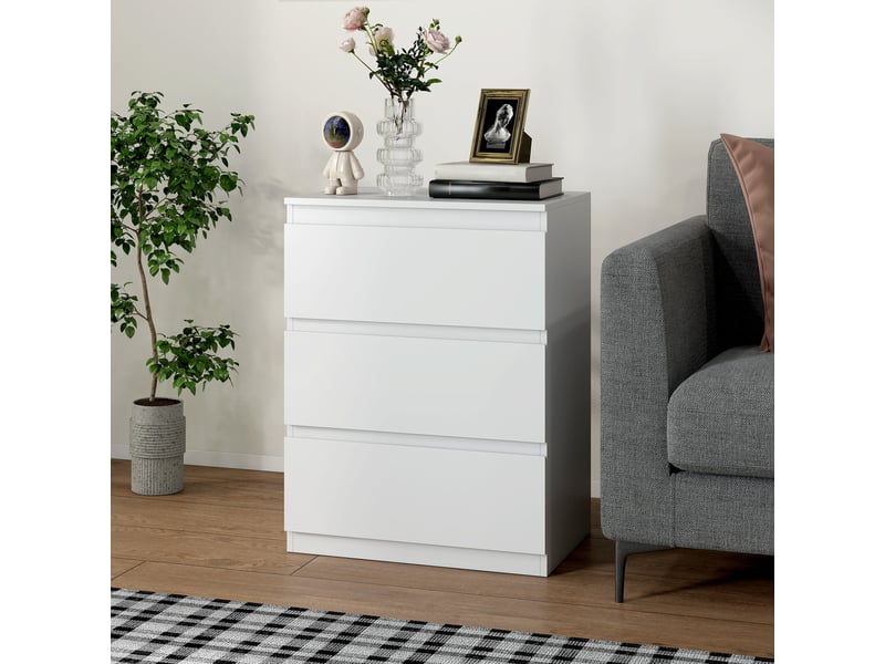  Commode à 3 tiroirs, pour salon, chambre, couloir, panneaux de particules, blanche  - Conforama D