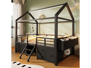 Lit mezzanine 90x200 cm <strong></strong> <strong>CozyNest</strong> coloris noir
