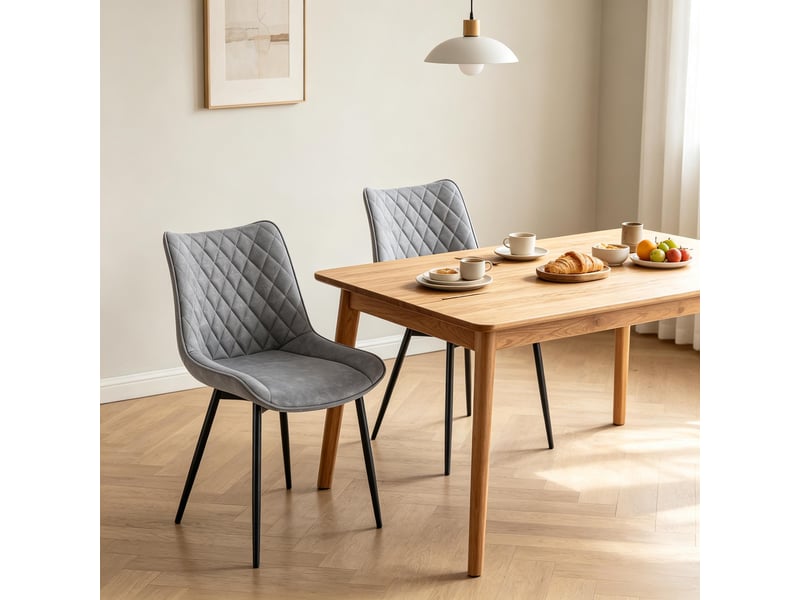  Lot de 2 chaises de salle à manger grises, pieds en métal T5828P524747 - Conforama B