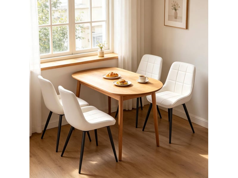  Lot de 4 chaises de salle à manger 43x52,5x81,5 cm blanc et noir, velours, pieds métal réglables  - Conforama D