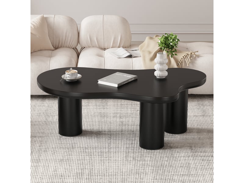  Table basse forme nuage noire 107 cm, plateau en mdf laqué et pieds cylindriques en pvc, design moderne  - Conforama R