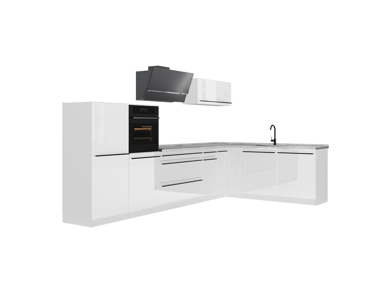  Vicco cuisine en angle, blanc haute brillanceblanc, 347 x cm plan de travail marbre  - Conforama A