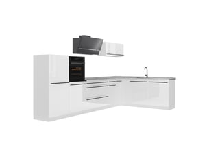 Vicco cuisine en angle, blanc haute brillanceblanc, 347 x cm plan de travail marbre