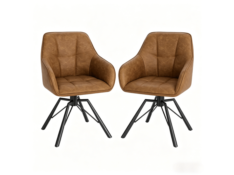  Chaises de salle à manger pivotantes 360° avec accoudoirs  - simili cuir marron clair 58,5 × 82,5 × 54,5 cm  - Conforama A
